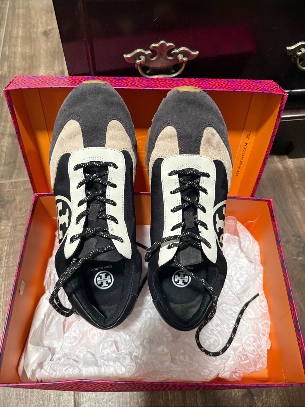 Tory Burch Men's Black, Gray & Cream Logo Lace-Up Sneakers
